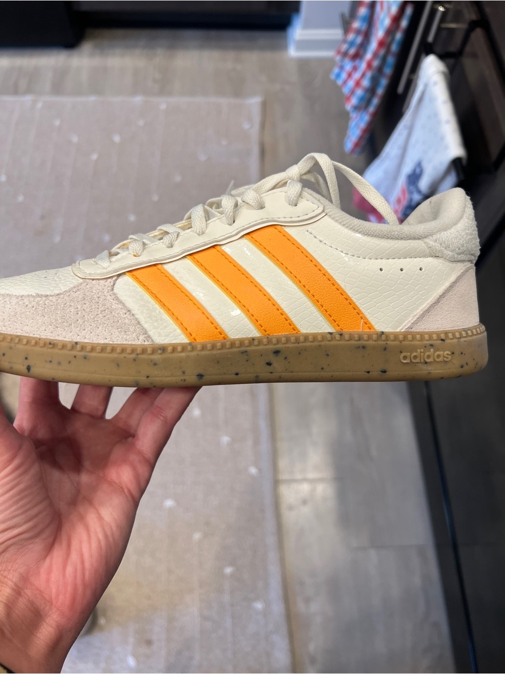 adidas Women’s Cream Sneakers with Orange Stripes